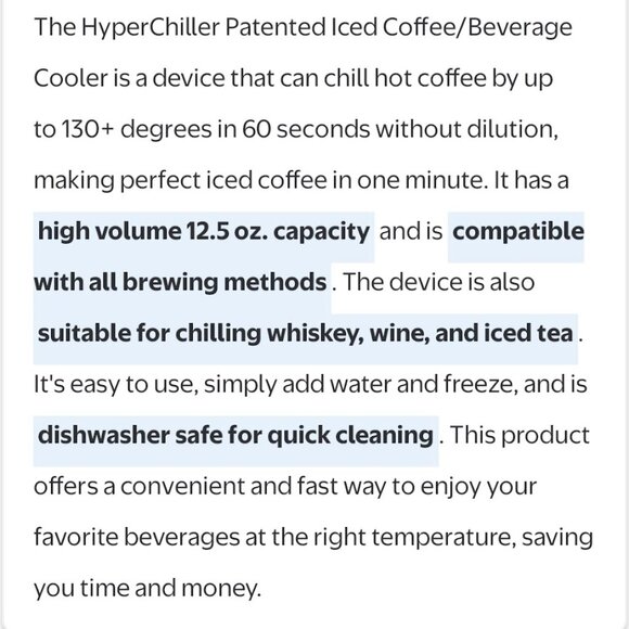 Hyperchiller Black Iced Plastic Coffee Beverage Patented Cooler Container Mug - Picture 2 of 11